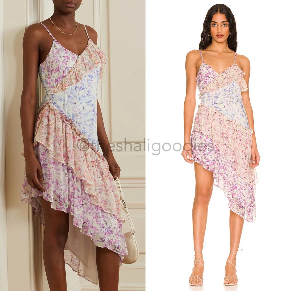 LOVESHACKFANCY Newport Dress Floral Ruffle Tiered Silk Midi